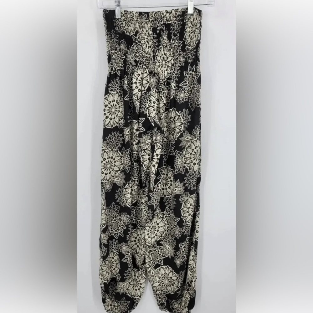 Lotus and Luna Pants Women’s S/M  Black Floral Harem Mandela Boho High Waist NWT